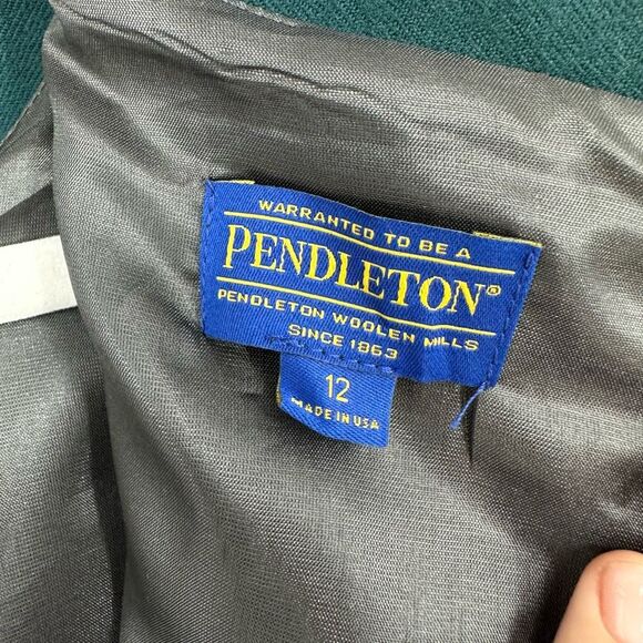 Pendleton Women's Dark Green 💚 Shift Wool Dress Size 12 Below Knee 3/4 Sleeve - Picture 10 of 11